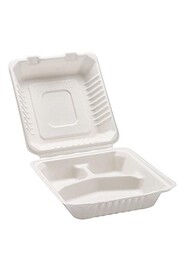 Compostable Hinged Bagasse Containers, 3 Sections #GL006014000