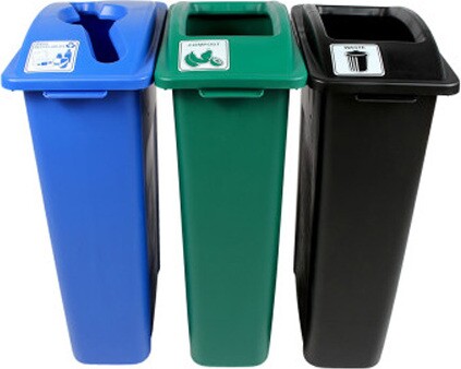 WASTE WATCHER Triple Containers Waste, Recycling and Compost 69 Gal #BU101059000