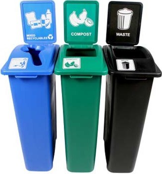 Trio contenants recyclage, compost et déchets Waste Watcher, Ouvert 101068  | #BU101068000 | Montréal, Québec | Lalema inc.