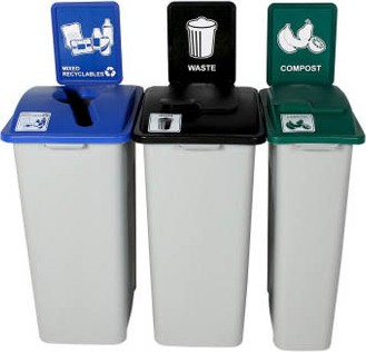 Trio contenants recyclage mixte, compost et déchets Waste Watcher XL 101347  | #BU101347000 | Montréal, Québec | Lalema inc.