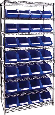 Heavy-Duty Wire Shelving Units with Storage Bins, 8 Tiers, 18" D #TQ0RL819000
