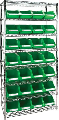 Heavy-Duty Wire Shelving Units with Storage Bins, 8 Tiers, 14" D #TQ0RL817000