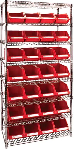 Heavy-Duty Wire Shelving Units with Storage Bins, 8 Tiers, 14" D #TQ0RL818000