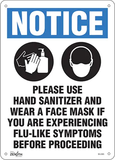 Enseigne avec avis pour désinfectant et masque #TQSGU364000