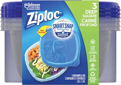 Square Food Containers Ziploc with Smart Snap Technology #TQ0OR137000
