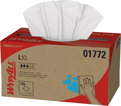 Wypall L10 White Light Duty Pop-Up Box Cleaning Towels #KC001772000